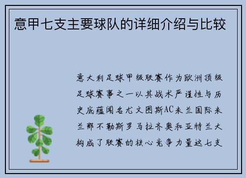 意甲七支主要球队的详细介绍与比较