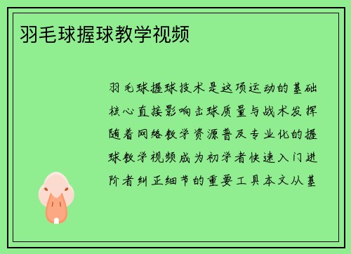 羽毛球握球教学视频